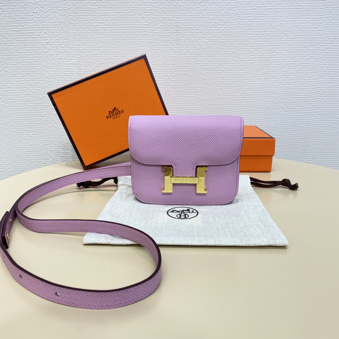 Hermes Constance Slim Wallet Belt Bag In Mauve Sylvestre Epsom Leather